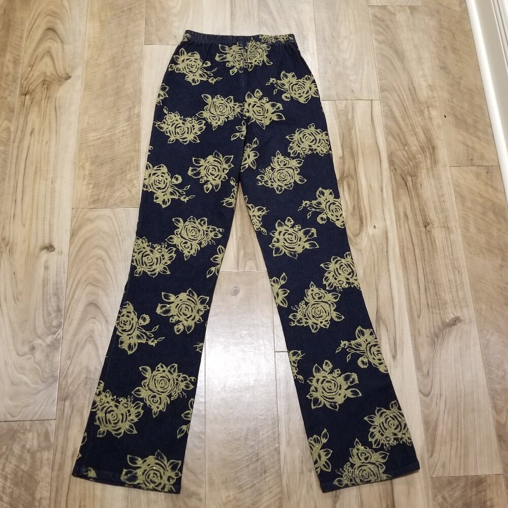 Forenza Vintage Denim Metallic Rose Jeans Stretch Straight Leg Sz S Tall 80s 90s